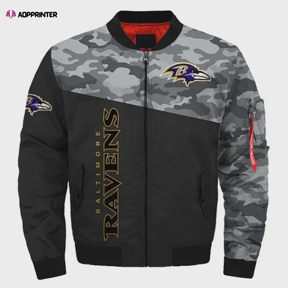 Baltimore ravens camo pattern bomber jacket – black and gray Bomber Jacket