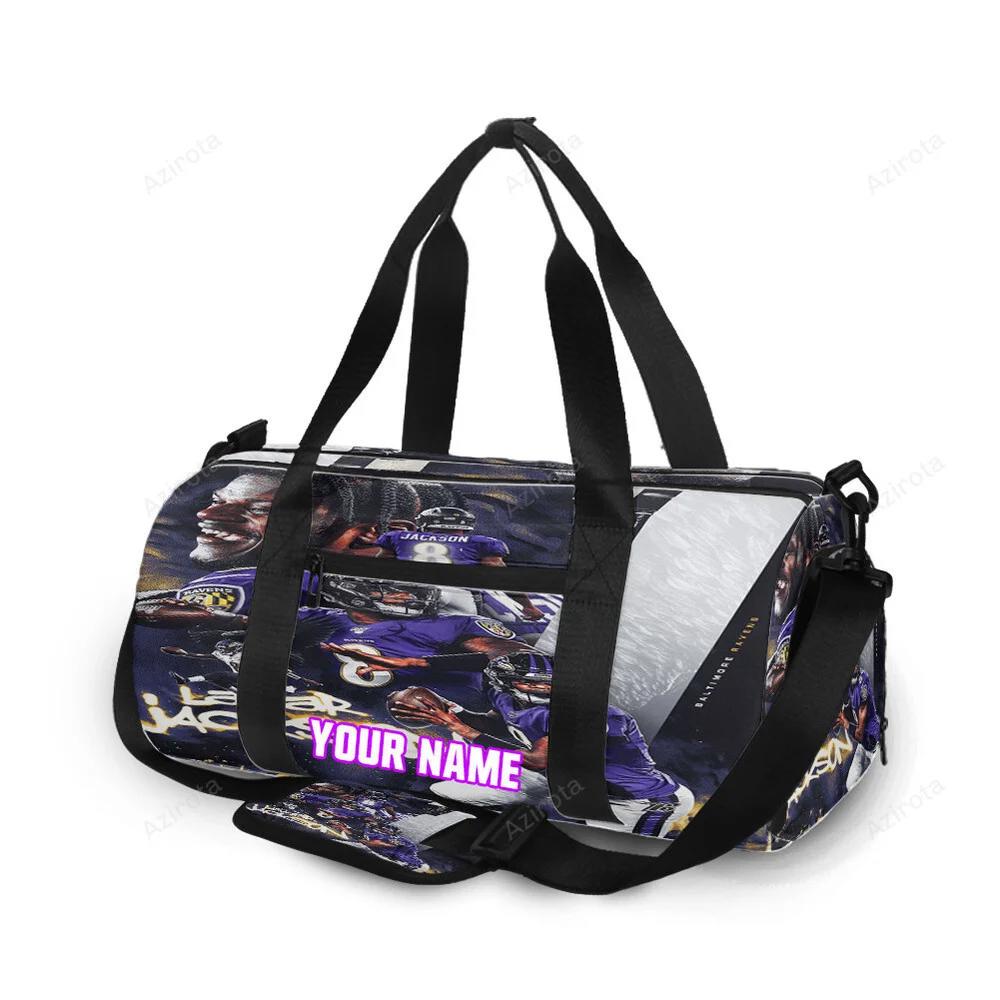 Baltimore ravens lamar jackson 8 v11 personalized name travel bag gym bag 1235 Travel Bag