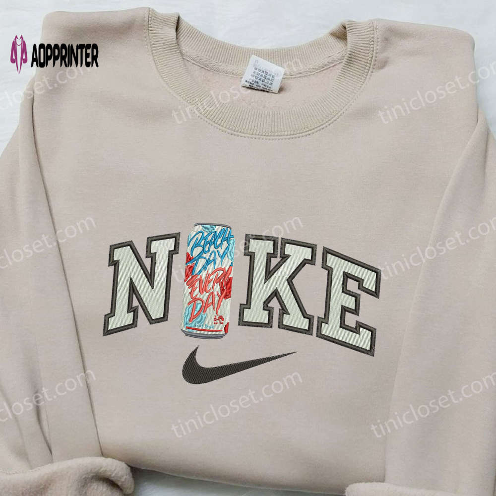 Beach beverage x swoosh nike embroidered shirt – stylish water design Embroidered Shirt