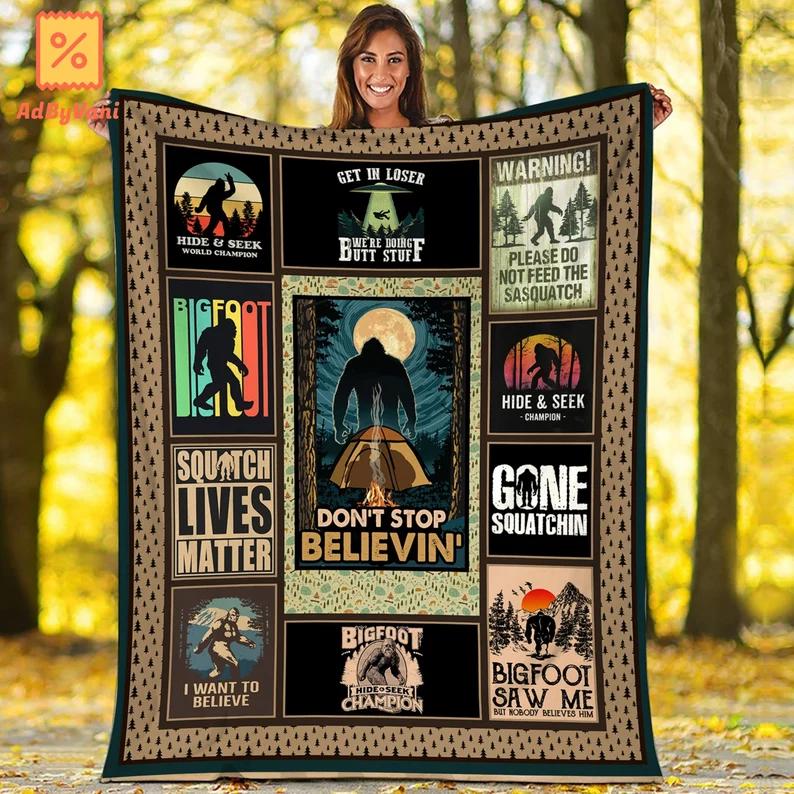Bigfoot fleece blanket quilt sasquatch fleece blanket quilt Quilt Blanket