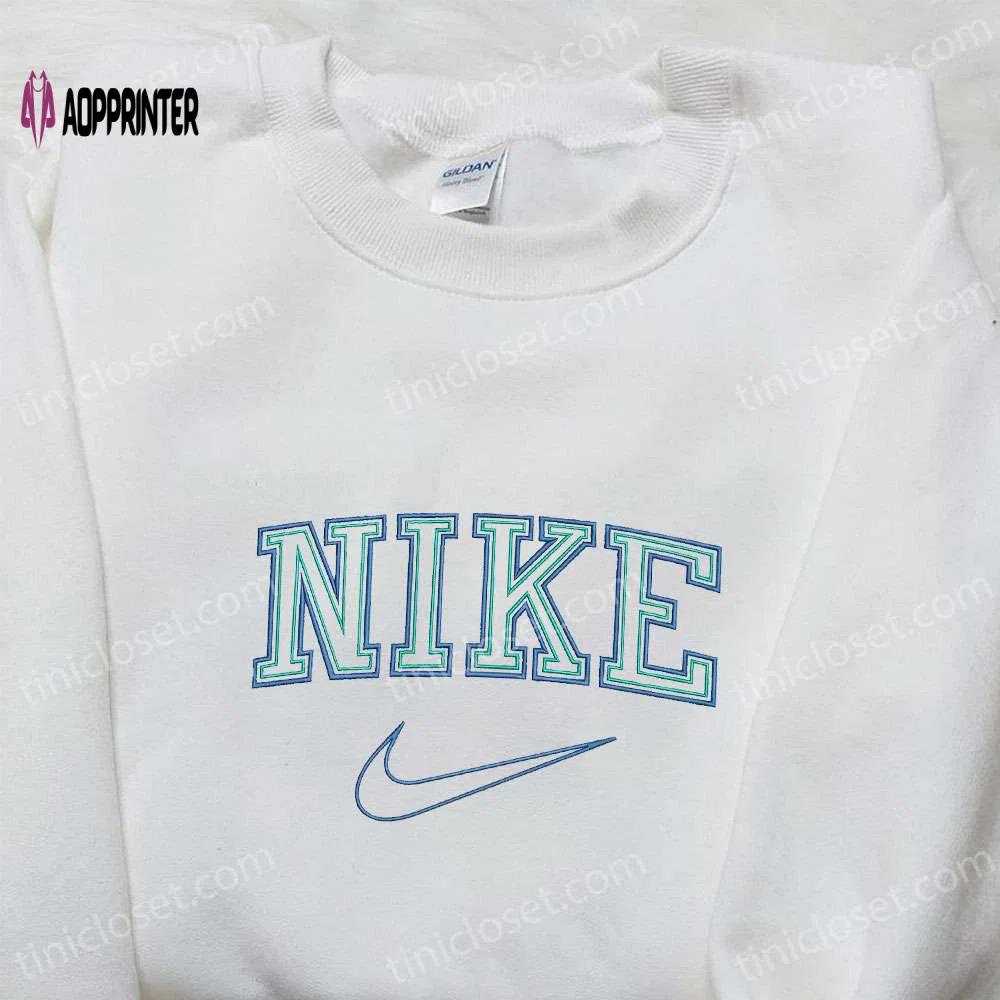 Blue double line nike logo embroidered shirt & hoodie – premium sports apparel Embroidered Shirt