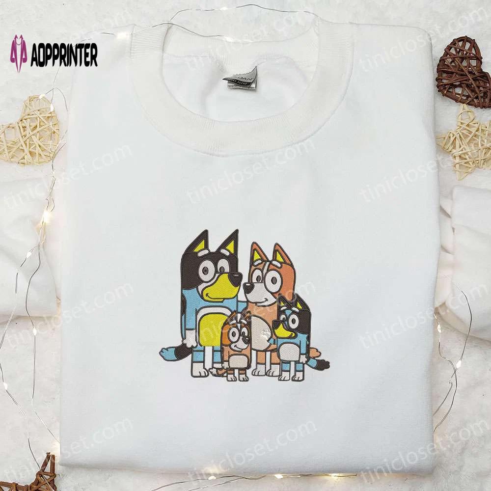 Bluey cartoon embroidered hoodie & heeler family shirt – perfect gift idea Embroidered Shirt