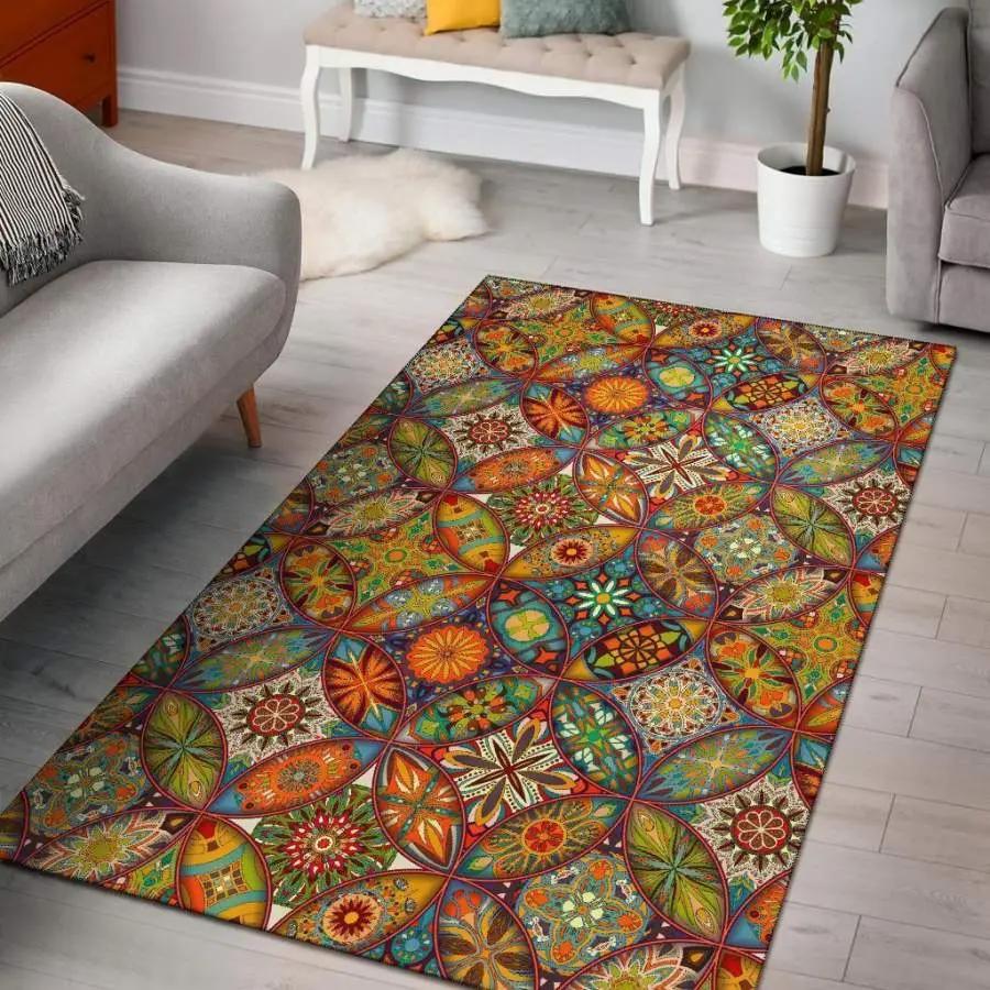 Bohemian patchwork print pattern area rug living room rug home decor Rectangle Rug
