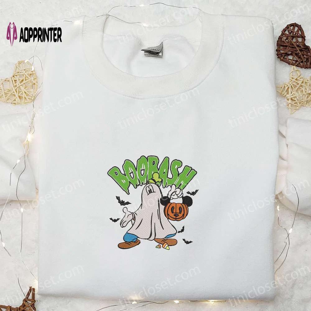 Boobash goofy ghost mickey pumpkin bat embroidered shirt – adorable disney halloween shirts Embroidered Shirt