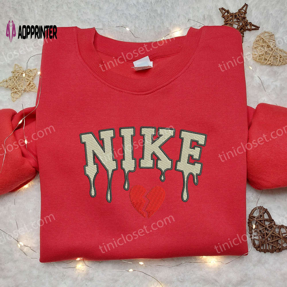 Broken heart x nike embroidered shirt – custom valentine s day apparel Embroidered Shirt