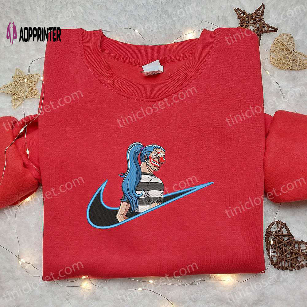Buggy x nike anime embroidered shirt: one piece & nike inspired design Embroidered Shirt