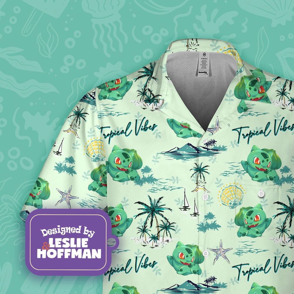 Bulbasaur tropical vibes hawaiian shirt - grass pokemon button up shirt Hawaii Shirt Shorts & Flip Flops