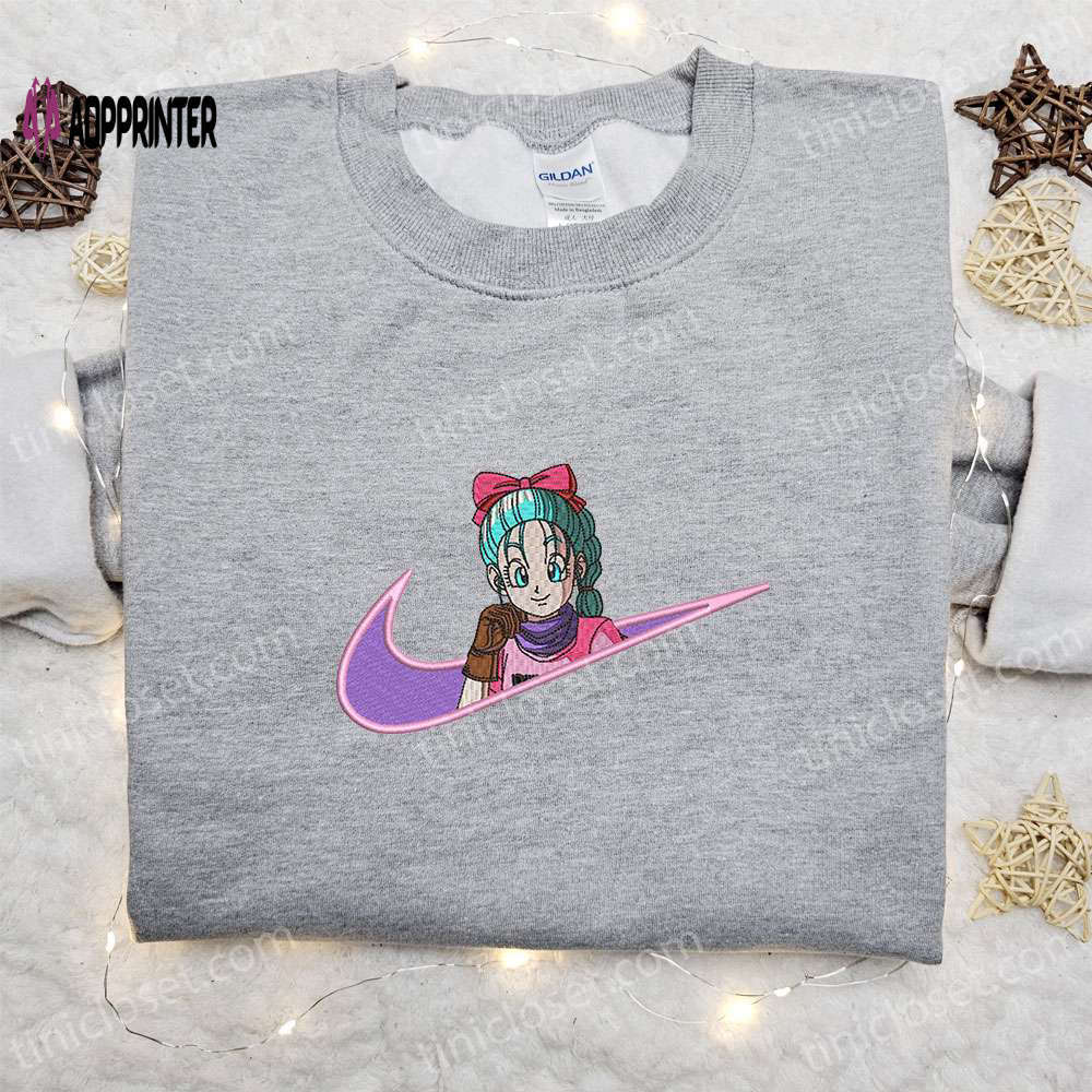 Bulma x nike swoosh anime embroidered shirt: dragon ball & nike inspired design Embroidered Shirt