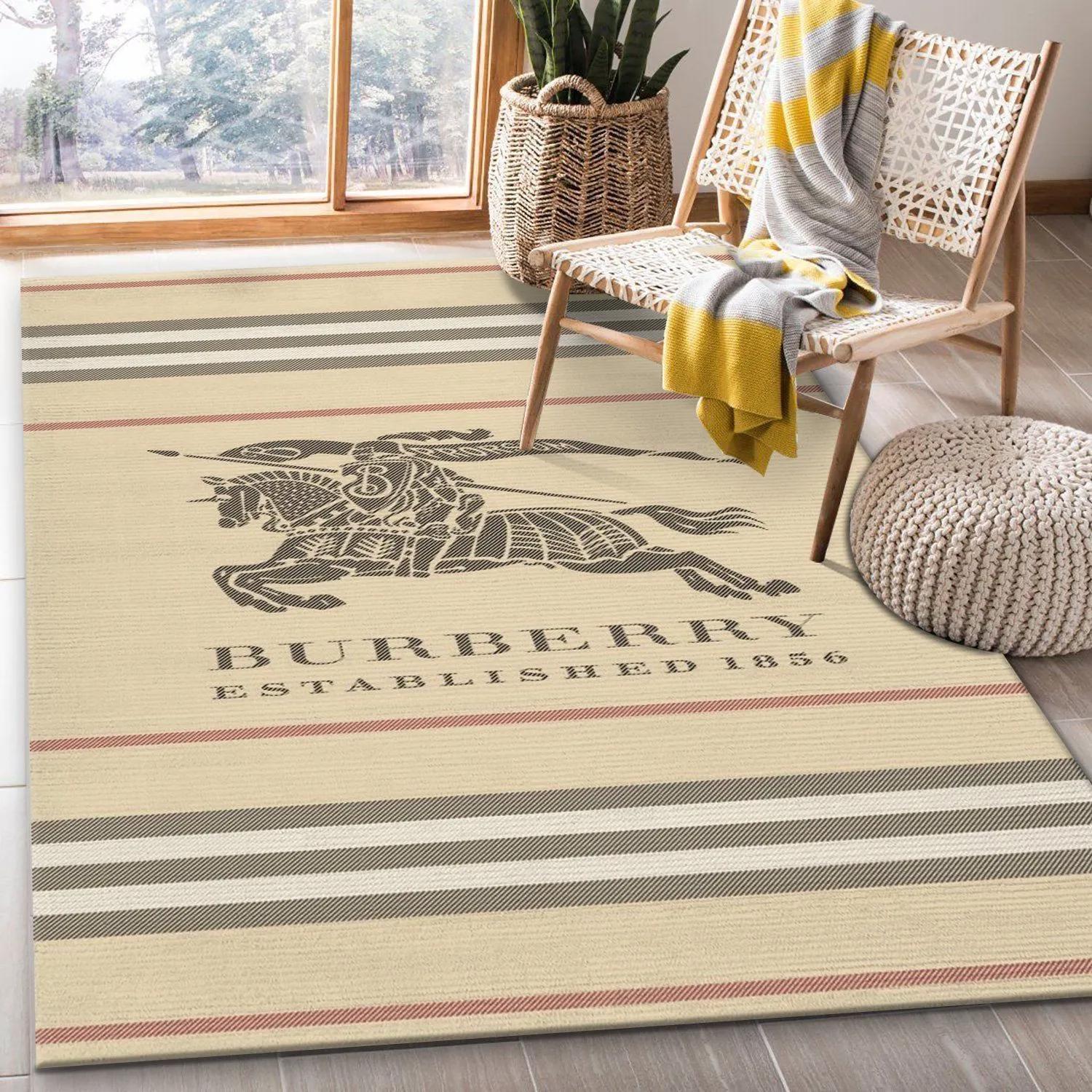 Burberry logo type 221. Upgrade Your Living Room with Luxury Home Decor: Area Carpets, Floor Decor, Door Mats, and Hot Gift Items with style a High-End Fashion Brand Rectangle Rug