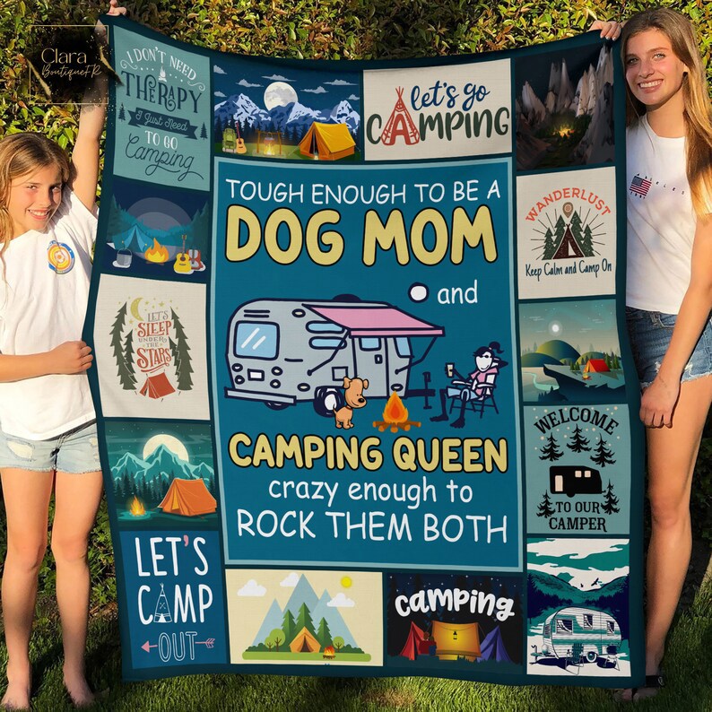 Camping queen dog mom fleece blanket, mink sherpa blanket, camping queen blanket, camping quilt, dog mom blanket, funny camping quilt Quilt Blanket