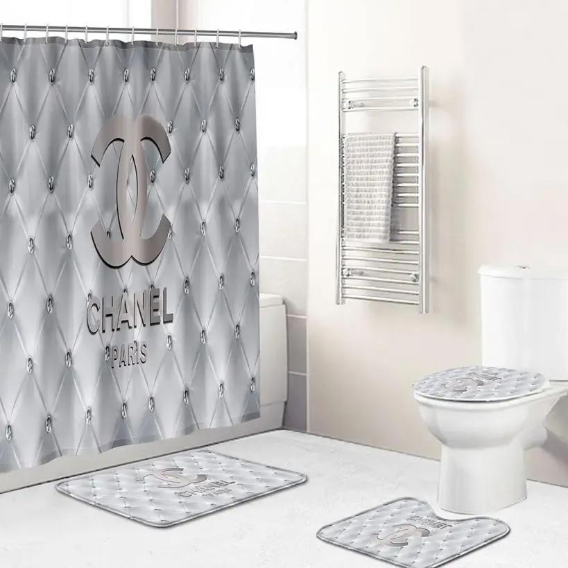 Chanel blue sky and black bathroom set luxury fashion brand home decor bath mat hypebeast Bathroom Set