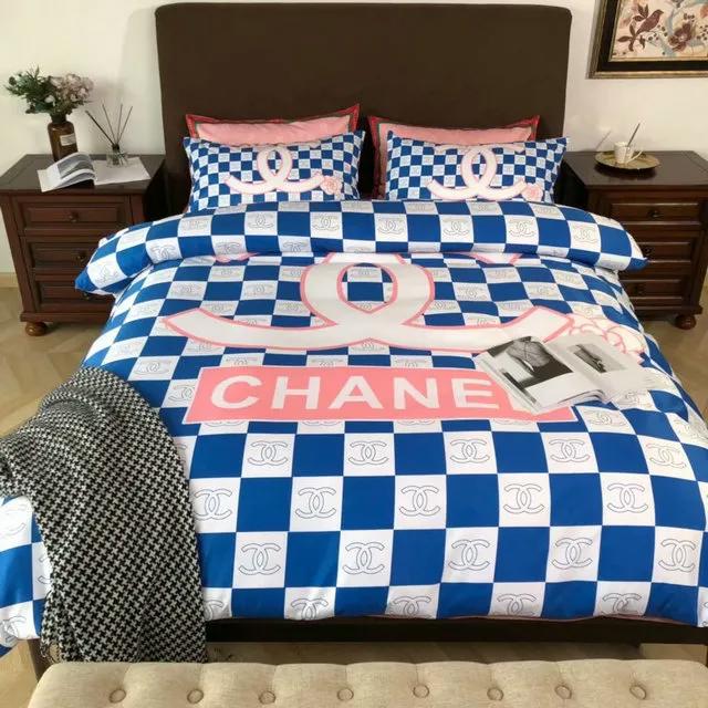 Chanel caro logo bedding 3d printed bedding sets quilt sets duvet cover luxury brand bedding decor bedroom sets best luxury bed sets gift thankgivings and christmas Bedding Sets