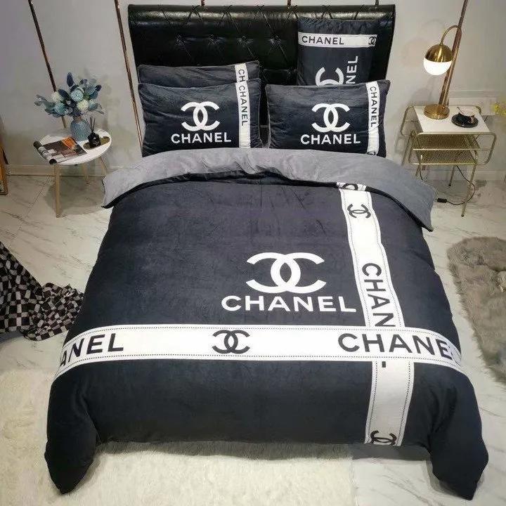 Chanel grey luxury brand high-end bedding sets, bedroom decor , thanksgiving decorations for home best luxury bed sets gift thankgivings and christmas Bedding Sets