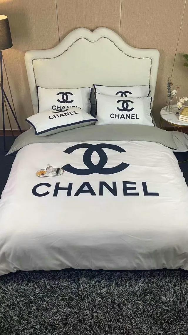 Chanel logo bedding 3d printed bedding sets quilt sets duvet cover luxury brand bedding decor bedroom sets best luxury bed sets gift thankgivings and christmas Bedding Sets