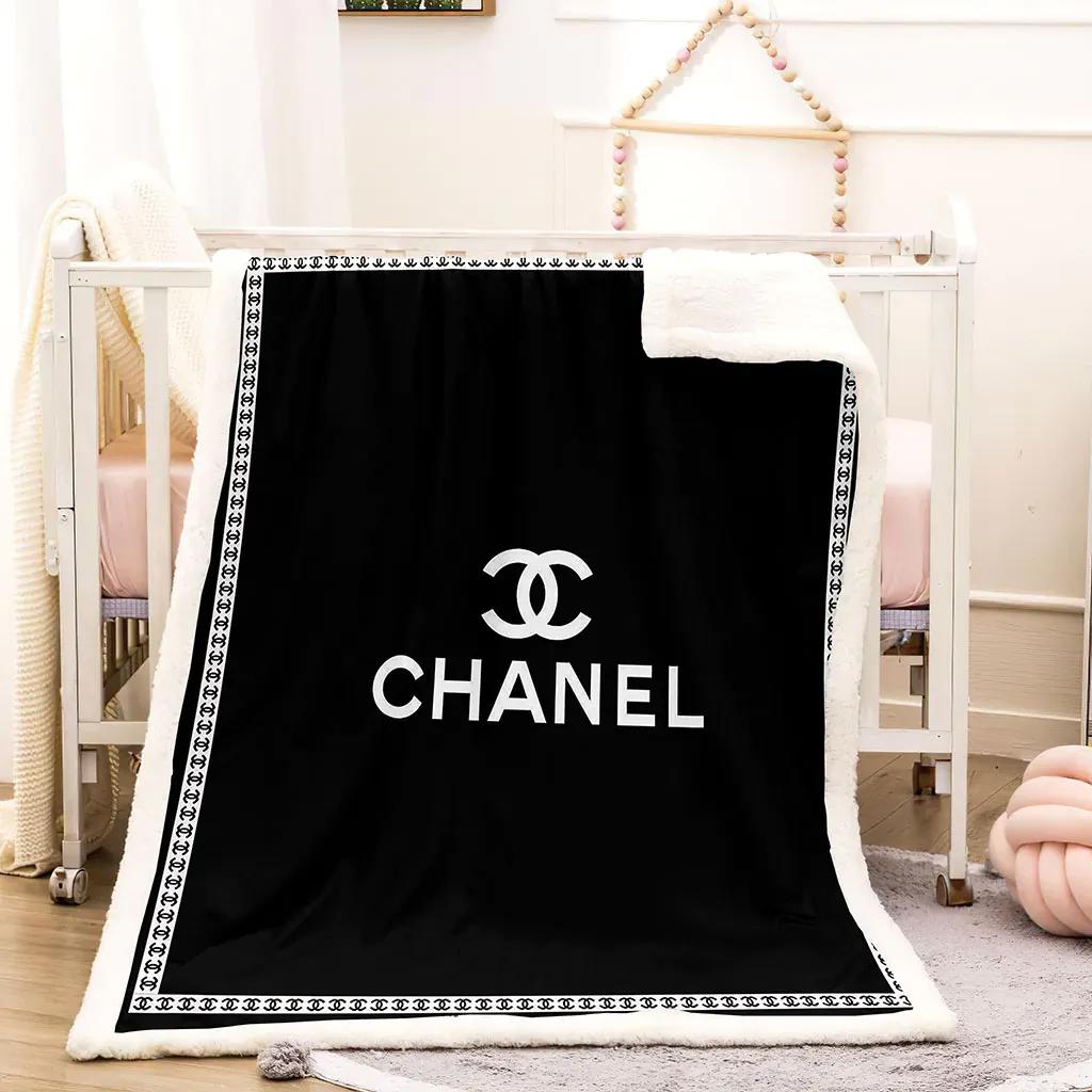 Chanel logo black luxury brand premium blanket fleece home decor 39 Blanket Fleece