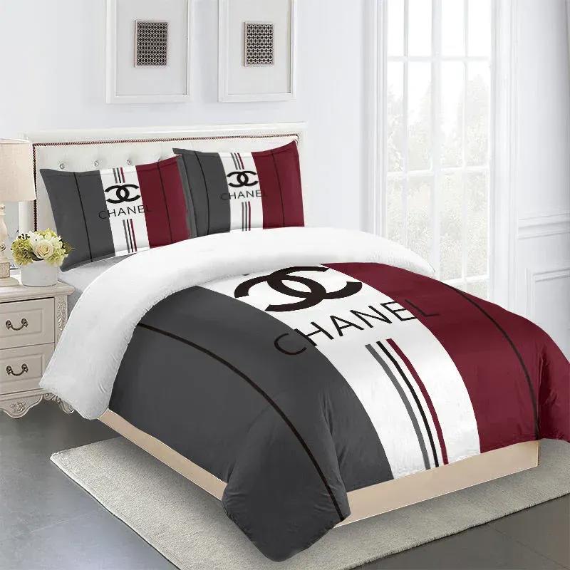 Chanel red grey white luxury brand premium bedding set for bedroom luxury bedspread duvet cover set with pillowcases home decoration Bedding Sets