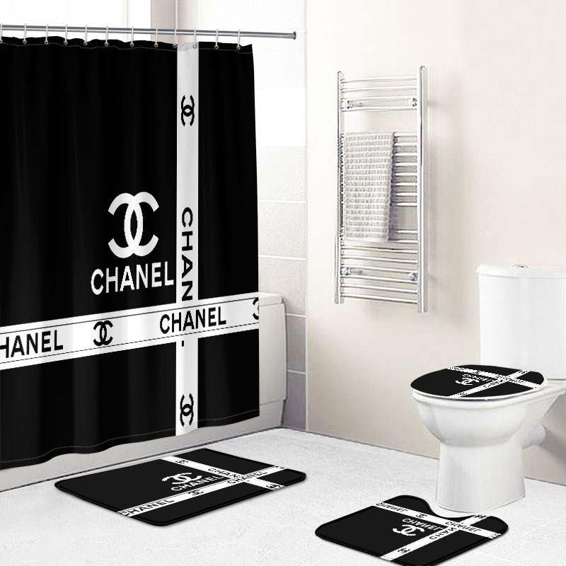 Chanel shower curtain coco black and white gift luxury bath mat sets shower curtain 39 Bathroom Set