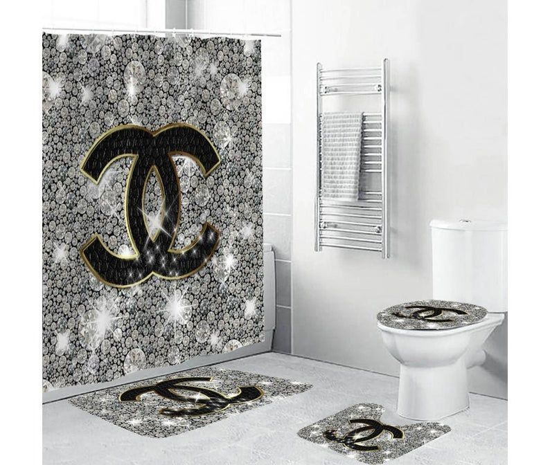 Chanel type 6 shower curtain waterproof luxury bathroom mat set hot 2023 28 Bathroom Accessory Sets