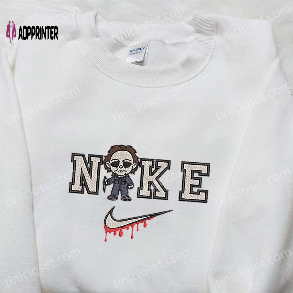 Chibi michael myers x nike embroidered tshirt: best nike inspired halloween gift Embroidered Shirt