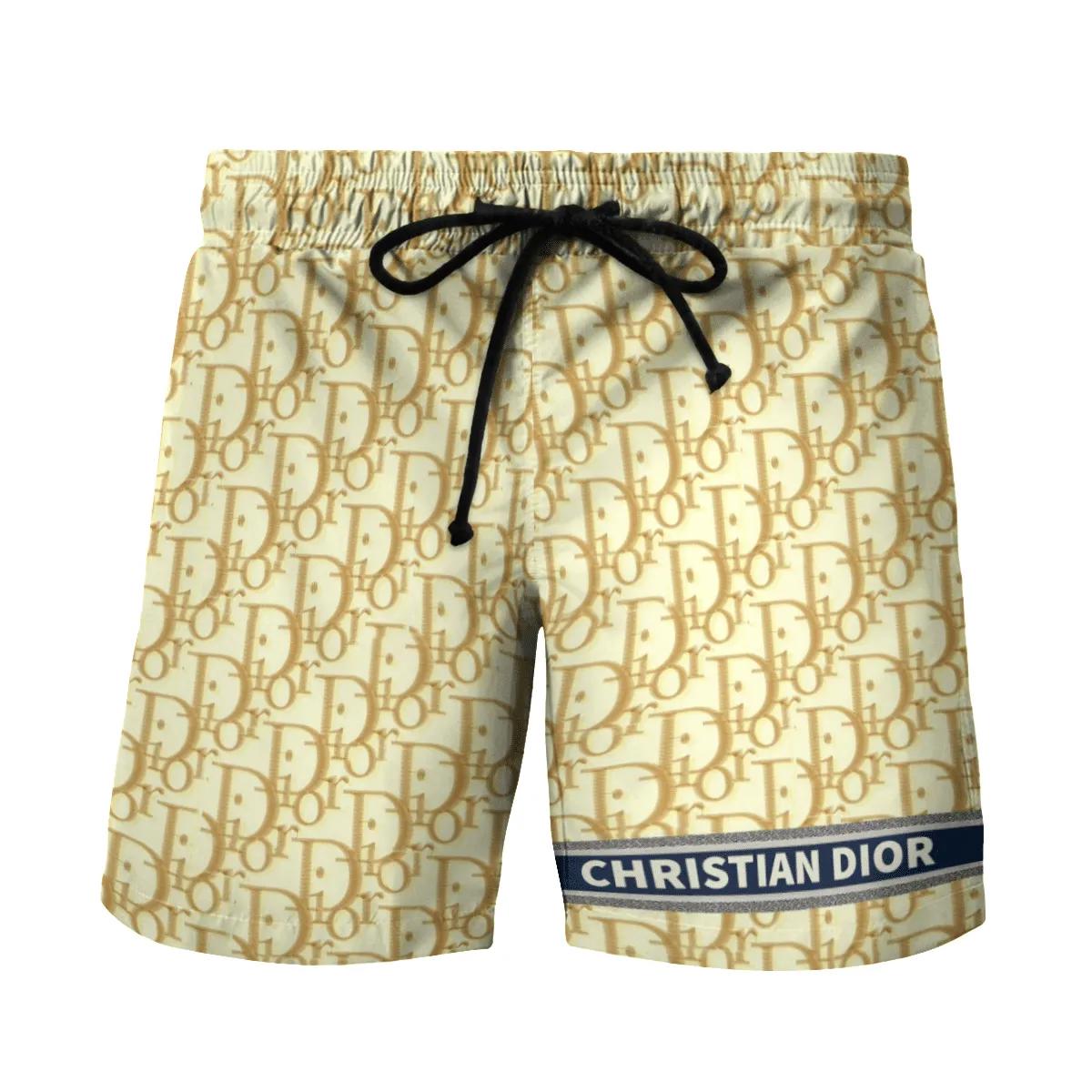 Christian dior gold white logo pattern beach shorts swim trunks 161 Shorts For Ment