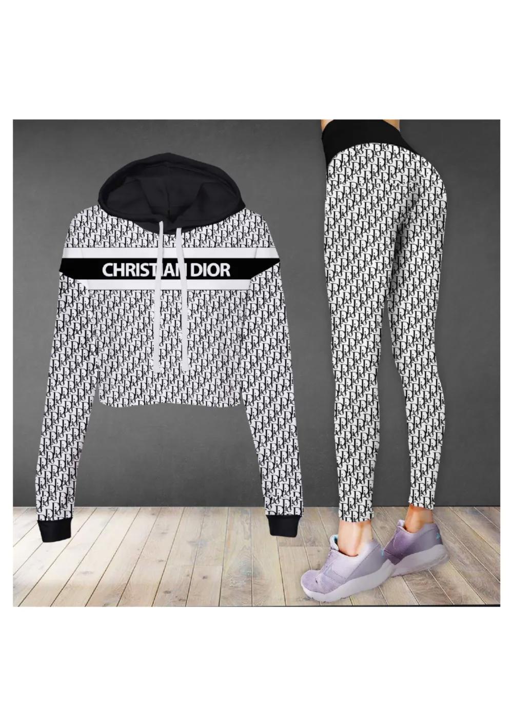 Christian dior luxury brand clothes leggings and crop top set for women Croptop Hoodie Legging Set