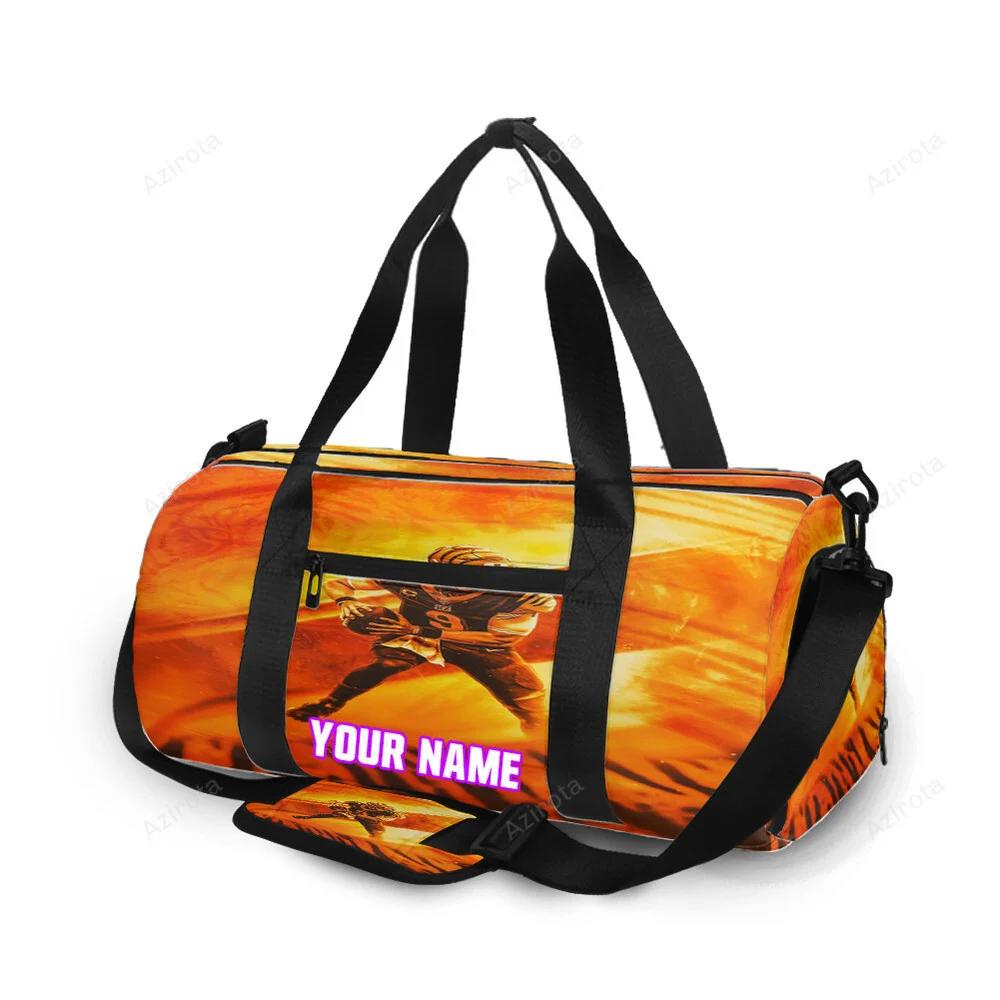 Cincinnati bengals joe burrow 9 fire personalized name travel bag gym bag 563 Travel Bag