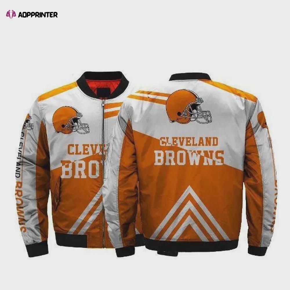 Cleveland browns logo pattern bomber jacket – orange and white Bomber Jacket
