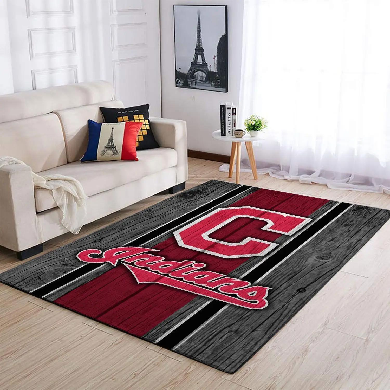 Cleveland indians mlb team logo area rug floor decor home rug wooden style Rectangle Rug