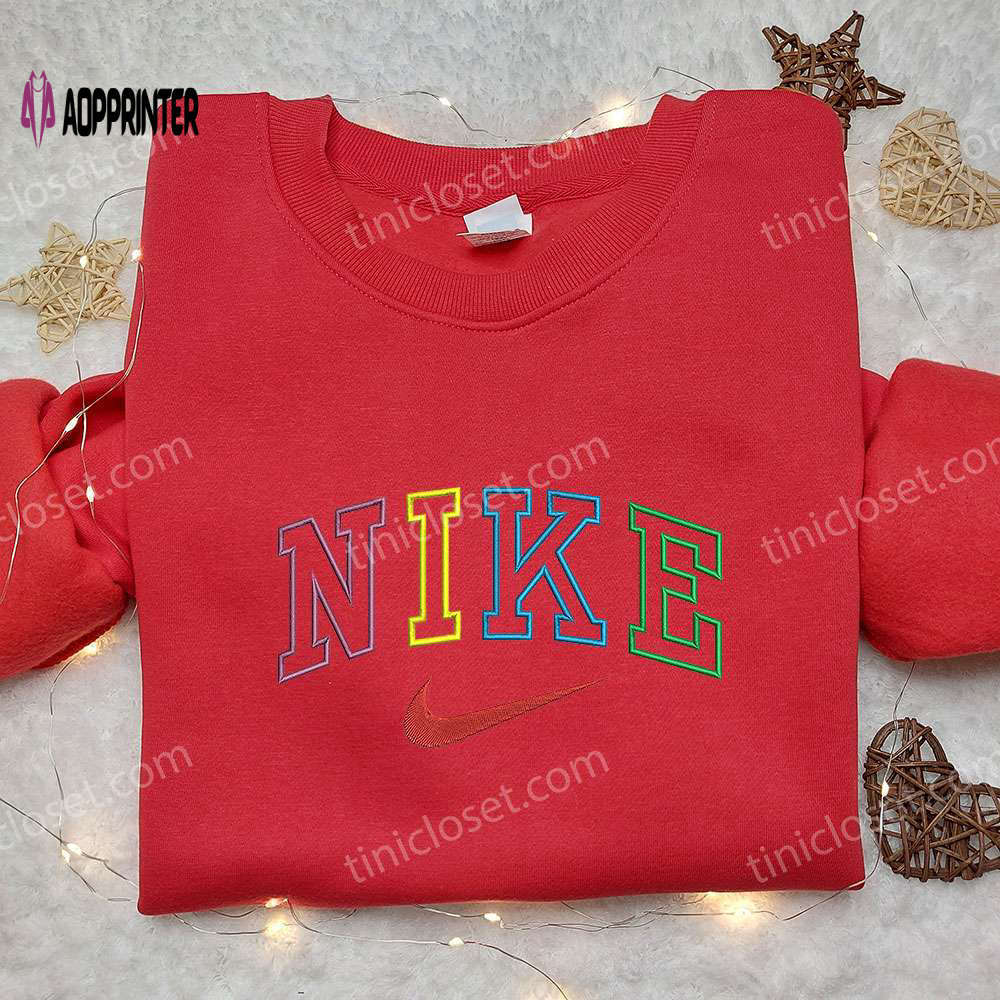 Colorful nike embroidered sweatshirt: vibrant design perfect gift for family Embroidered Shirt