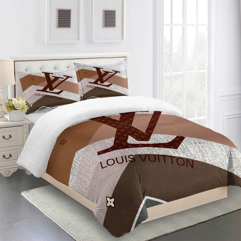 Comforter sets striped beige logo full louis vuitton bedding set home decoration Bedding Sets