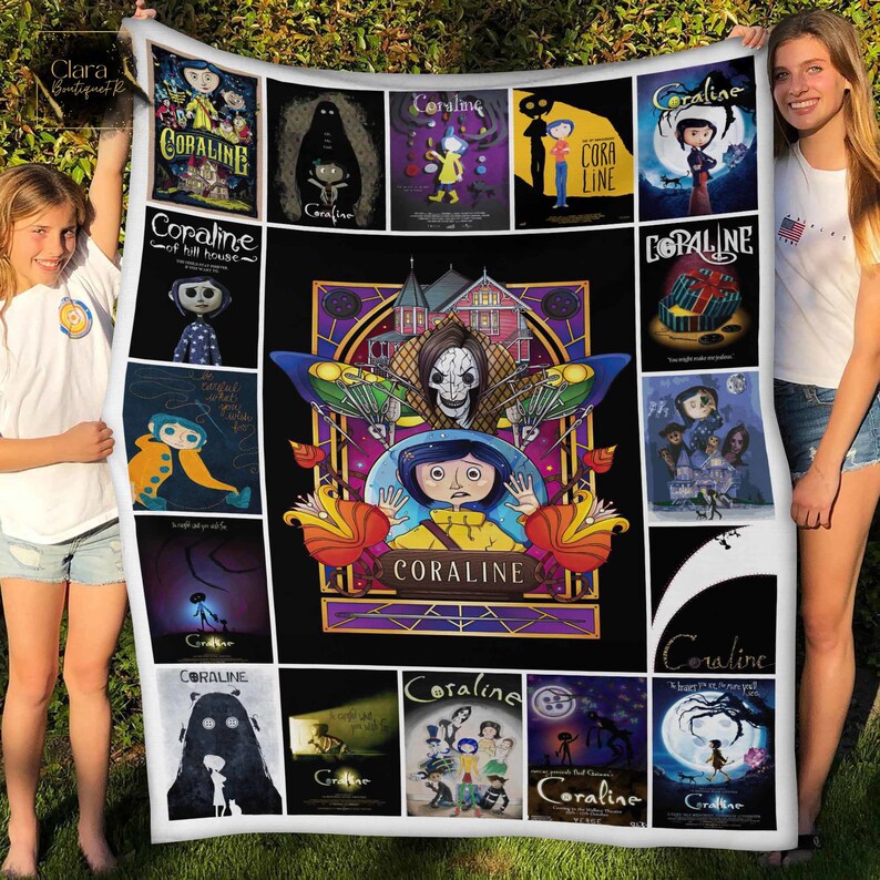 Coraline e o mundo secreto fleece blanket, mink sherpa blanket, coraline quilt, horror movie lover gift, coraline movie quilt Quilt Blanket