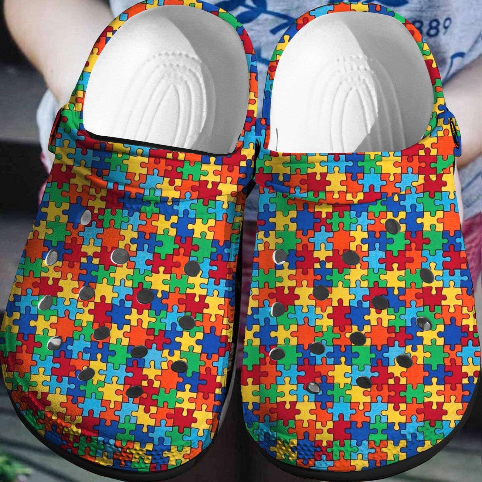 Crocs outfit - autism awareness day pattern puzzle pieces crocs crocband clog shoes - 129 Crocs Outfit