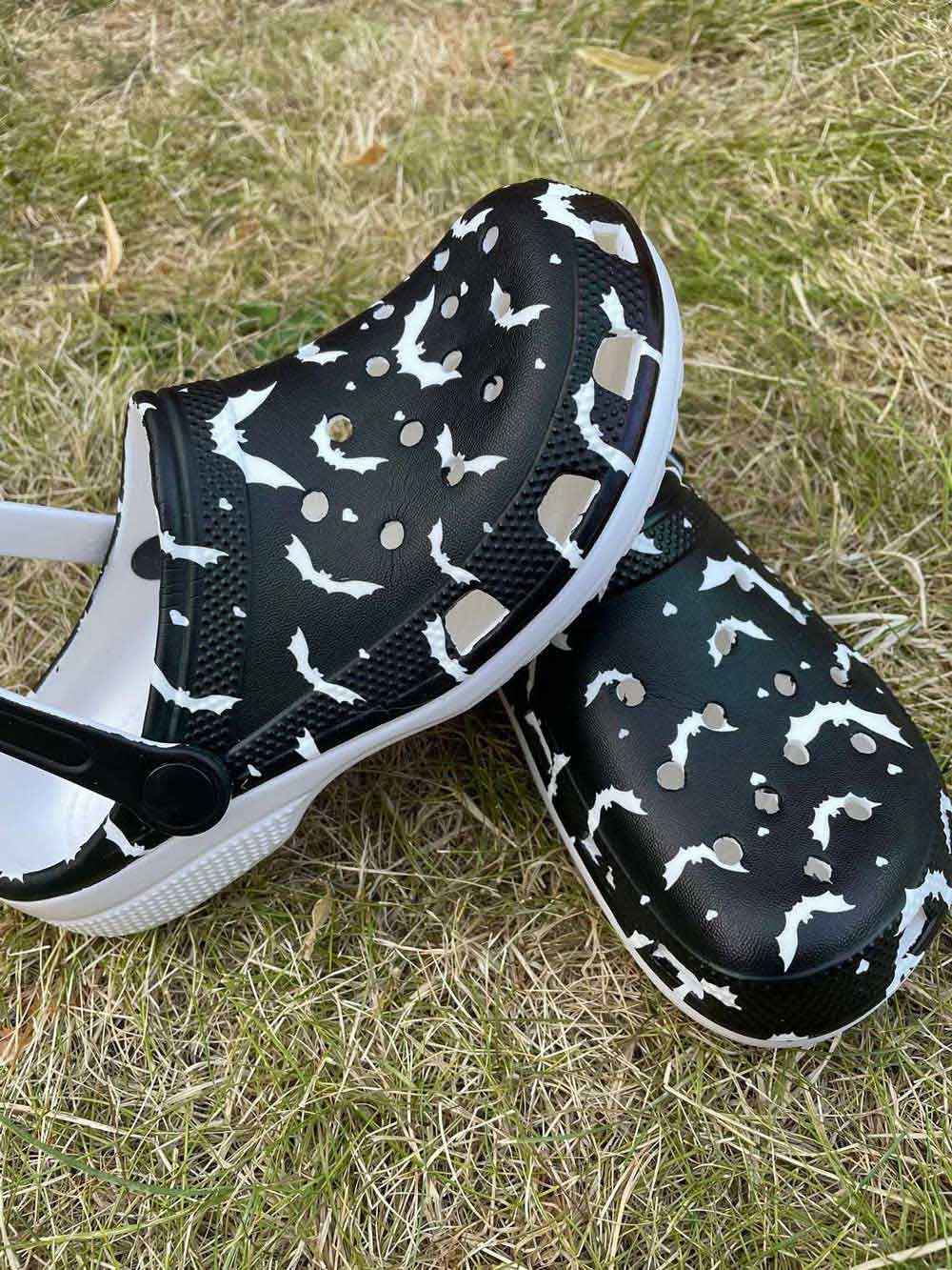 Crocs outfit - black & white gothic bat print style crocs clogs crocband shoes - 232 Crocs Outfit