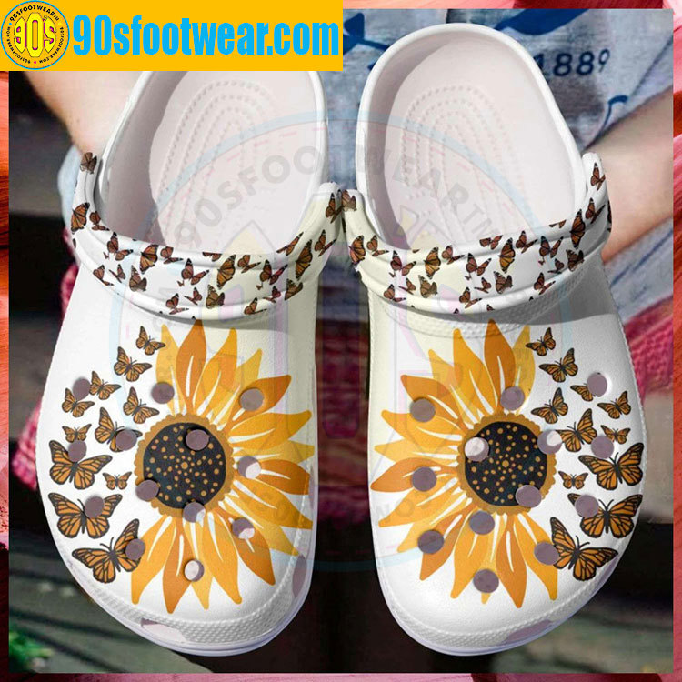 Crocs outfit - crocs with sunflowers butterflies with sunflowers custom classic clog - 429 Crocs Outfit
