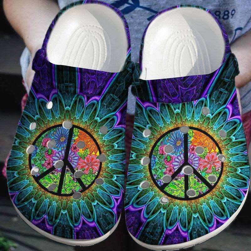 Crocs outfit - peace trippy hippie flower crocs crocband clog shoes - 1599 Crocs Outfit