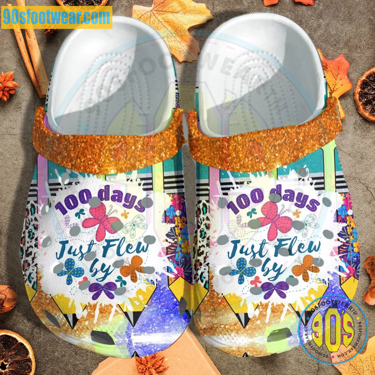 Crocs outfit - teacher crocs – 100 days just flew by flower crocs - 2150 Crocs Outfit