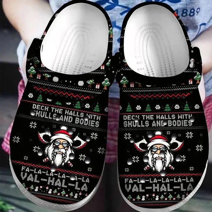 Crocs outfit - viking deck the halls with skulls and bodies ugly pattern christmas crocs crocband clog shoes for men women - 2249 Crocs Outfit