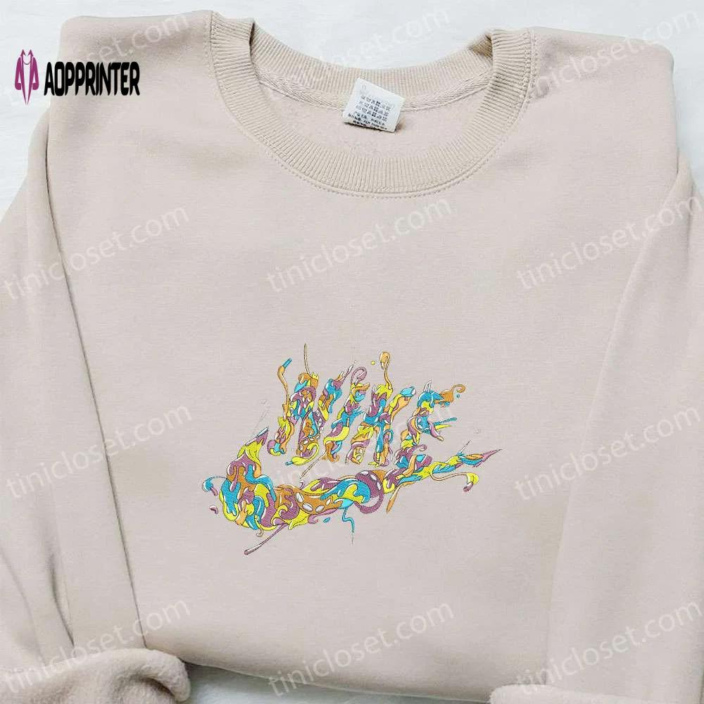 Curly melting nike logo shirt & hoodie: best family gifts Embroidered Shirt