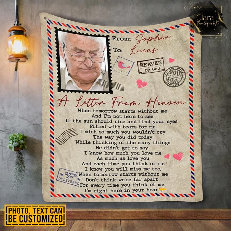 Custom photo airmail a letter from heaven in loving memory fleece blanket, mink sherpa blanket, memory blanket, letter quilt, heaven quilt Quilt Blanket