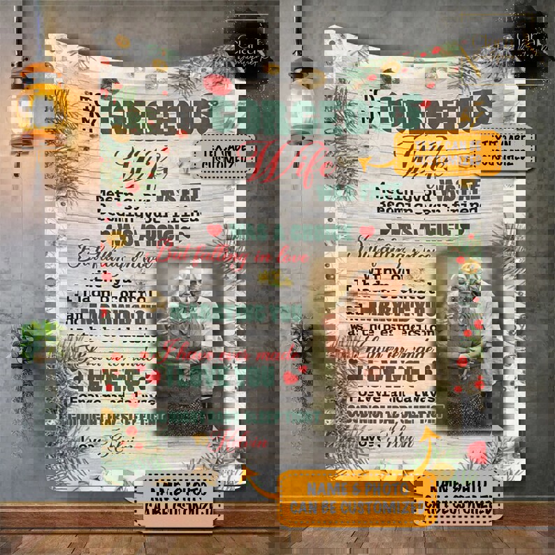 Custom photo blanket to my gorgeous wife husband christmas gift fleece blanket, mink sherpa blanket, valentine gift, christmas gift Quilt Blanket