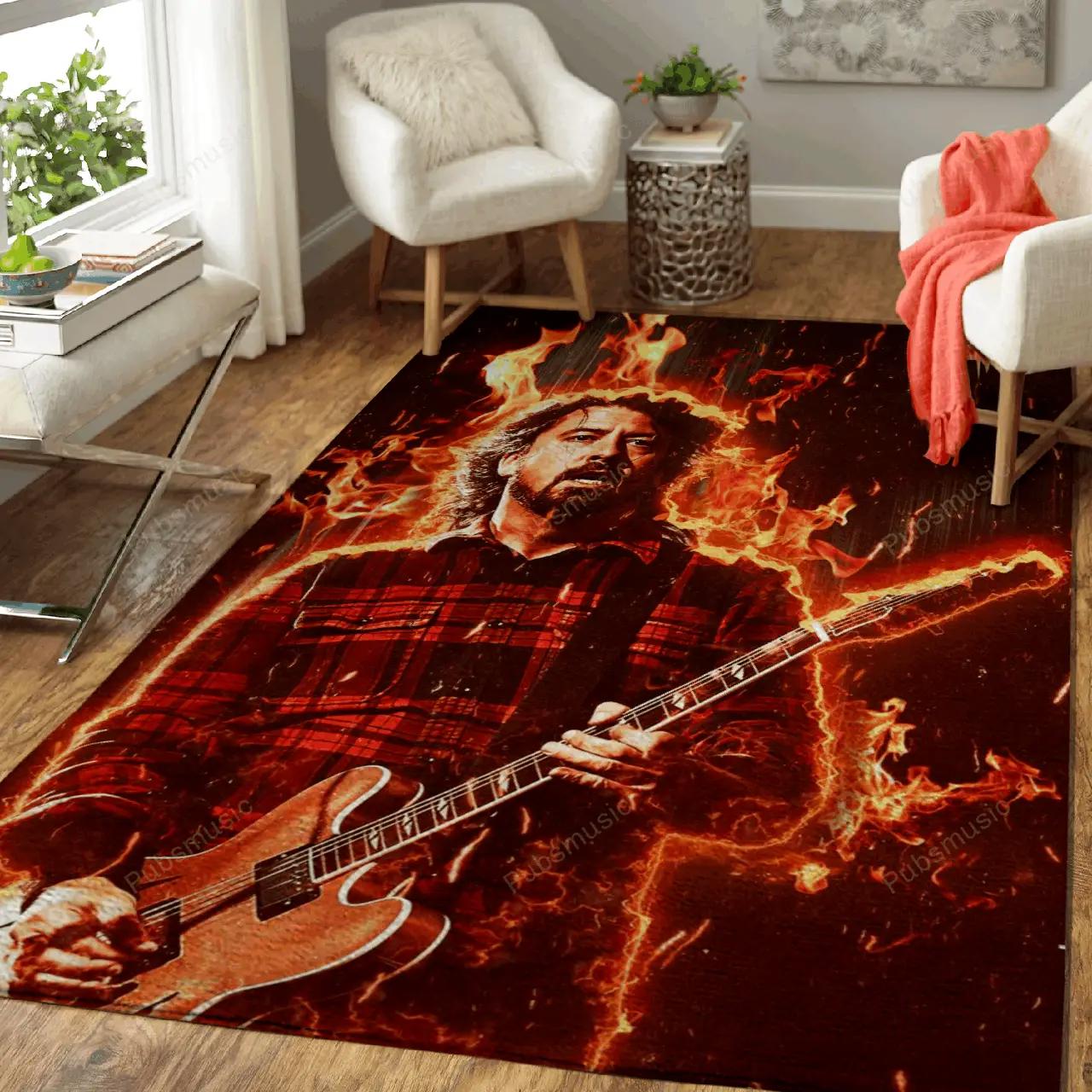 Dave grohl on fire burning music art for fans area rug living room carpet rug regtangle carpet floor decor home decor Rectangle Rug