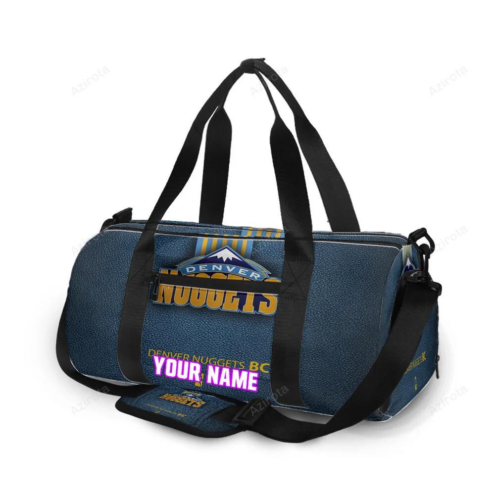 Denver nuggets navy leather personalized name travel bag gym bag 404 Travel Bag