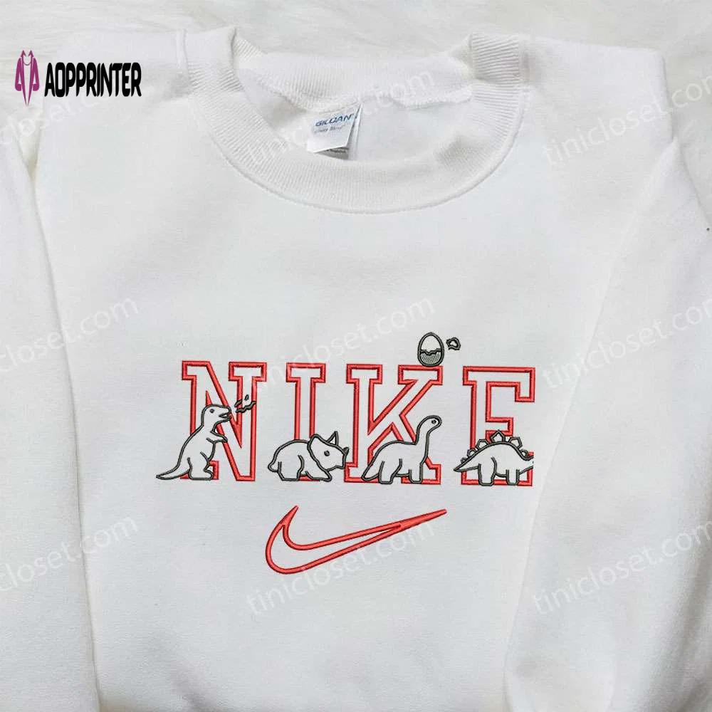 Dinosaur x nike embroidered shirt: animal & custom design for trendy style Embroidered Shirt