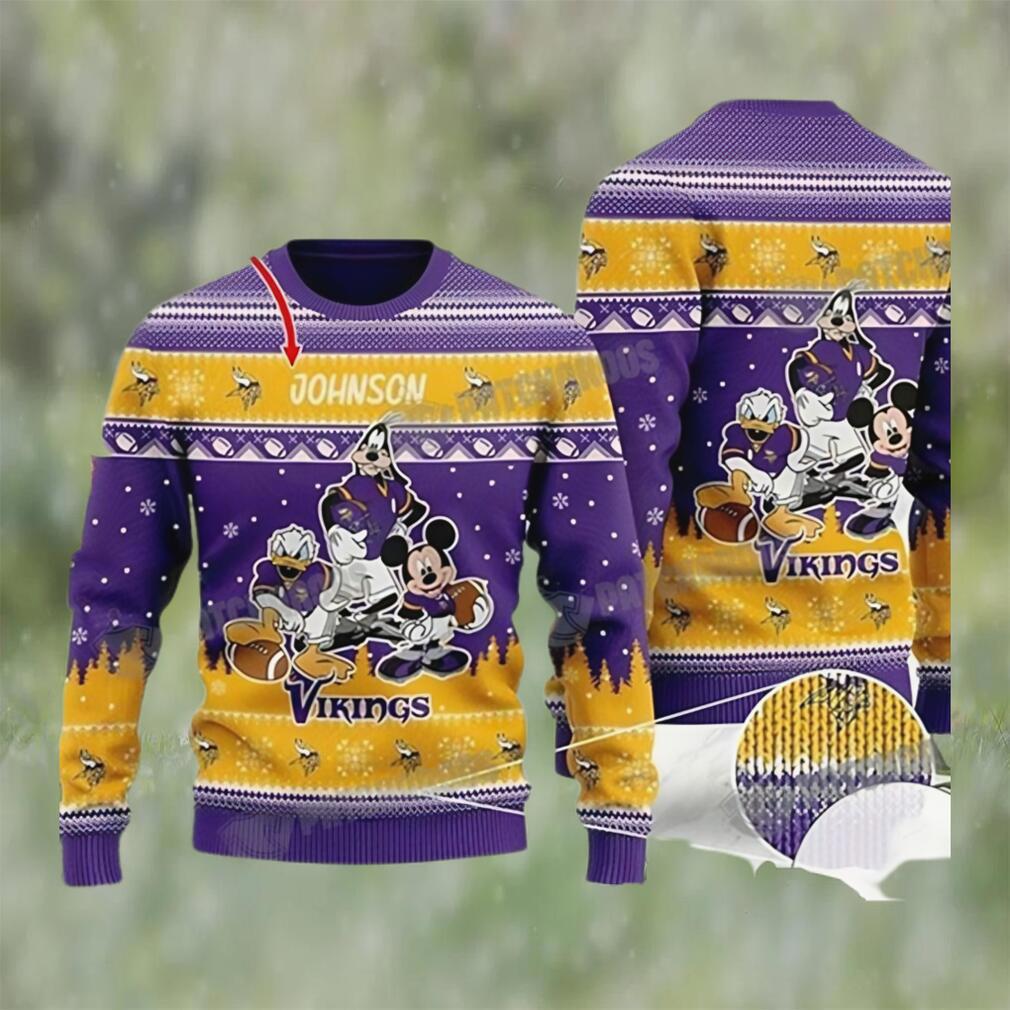 Disney donald duck mickey mouse goofy minnesota vikings personalized christmas ugly sweater Christmas Ugly Sweater