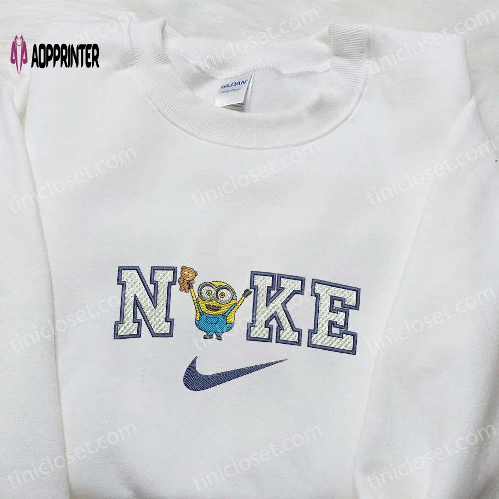 Disney minion bear x nike cartoon embroidered tshirt – nike inspired characters shirt Embroidered Shirt