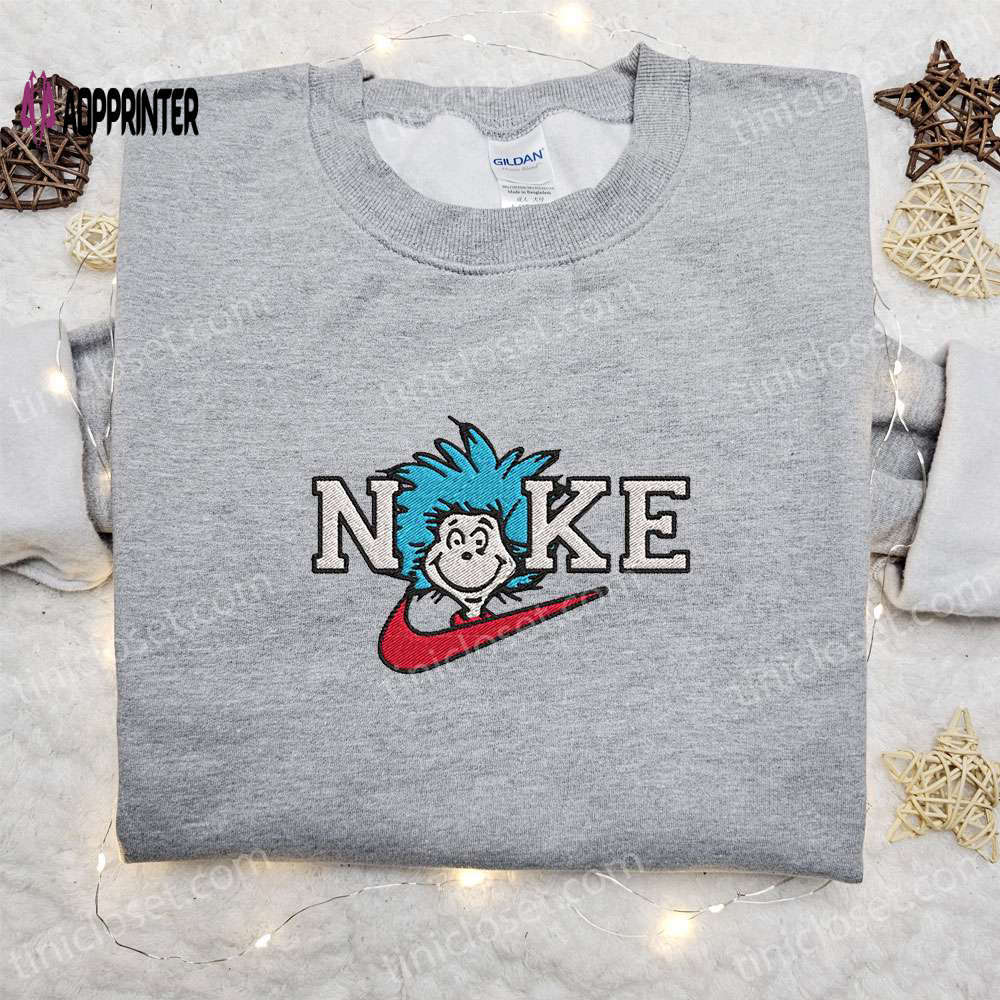 Dr seuss thing 1 x nike embroidered sweatshirt: best nike inspired shirt for family perfect birthday gift Embroidered Shirt