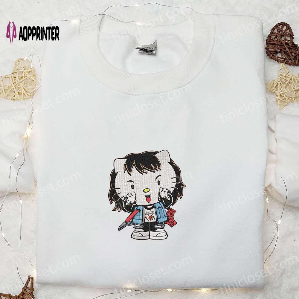 Eddie munson stranger things x hello kitty embroidered sweatshirt: horror movie character halloween shirt Embroidered Shirt