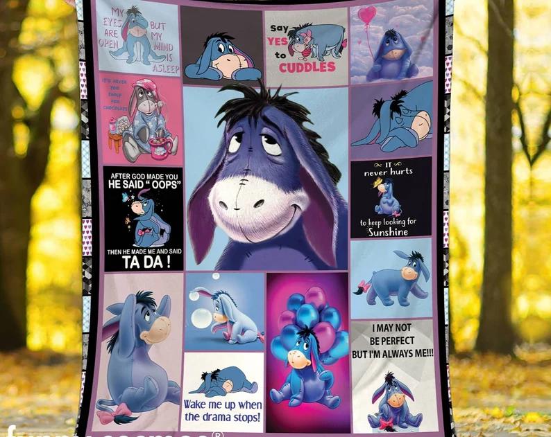 Eeyore fleece blanket, eeyore quotes throw blanket for couch sofa, pooh and friends blanket, christmas gift Quilt Blanket