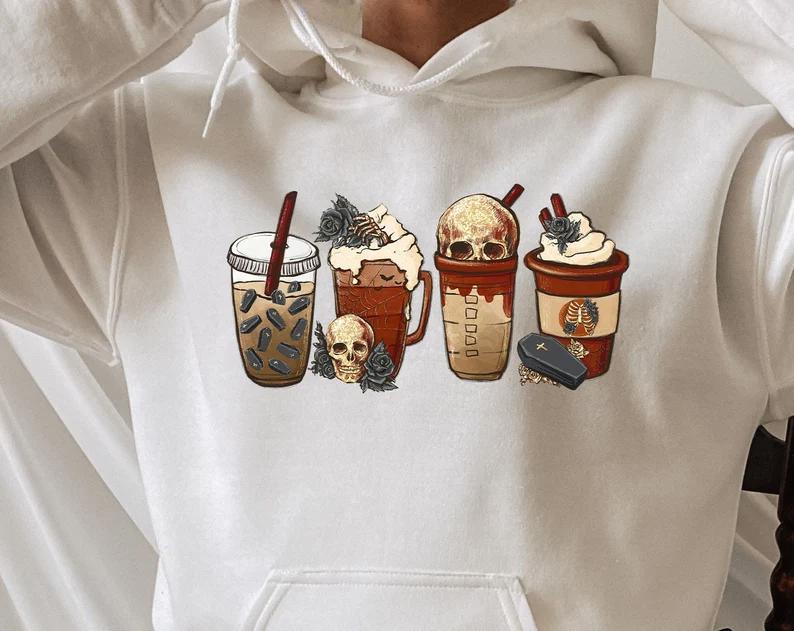 Fall coffee hoodie, cute fall sweatshirt, coffee lover tee shirt, halloween pumpkin latte drink cup,happy halloween tee,halloween