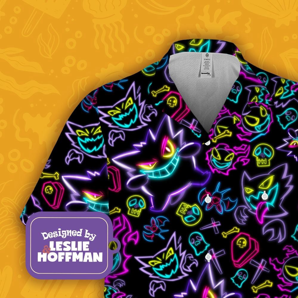 Gengar hawaiian shirt ghost pokemon button up shirt Hawaii Shirt Shorts & Flip Flops